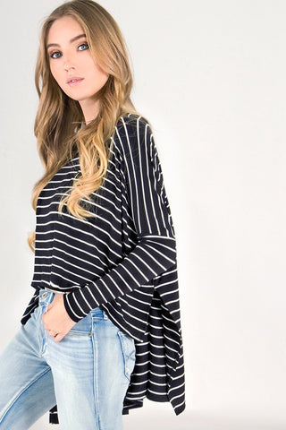 BLACK RELAXED STRIPE BOX TOP